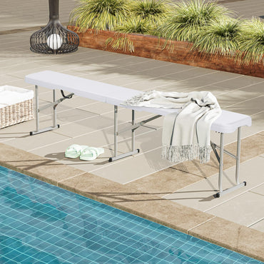 Banc pliant en plastique Tangkula de 1,8 m, banc pliant avec poignée de transport, tapis antidérapant