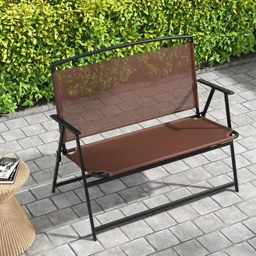 Banc de jardin pliable Tangkula, banc de patio 2 places avec dossier et accoudoirs