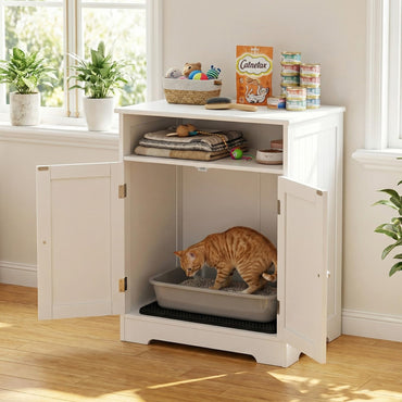 Tangkula Litter Box Enclosure Wooden Enclosed Cat Box Cabinet(23.5 Inch)