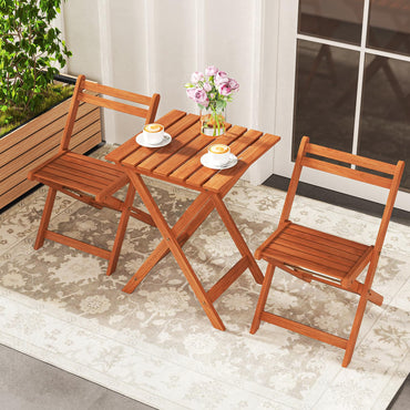 Tangkula 3 Pieces Solid Wood Patio Bistro Set with 2 Folding Chairs