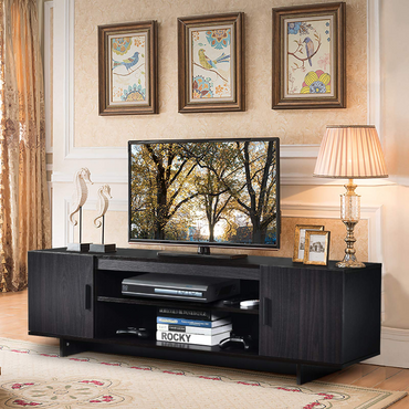 Meuble TV universel moderne en bois Tangkula pour téléviseurs jusqu'à 65", console média avec 2 armoires de rangement et étagères ouvertes