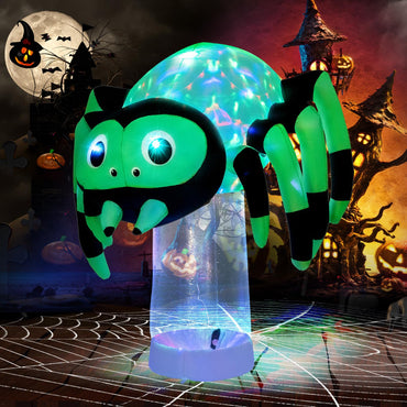 Araignée Gonflable d'Halloween 1,8 m Tangkula avec Lumière Rotative Multicolore