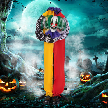 Tangkula Clown Animé d'Halloween de 1,37 m avec Phrases Préenregistrées, Yeux Rouges Lumineux à LED