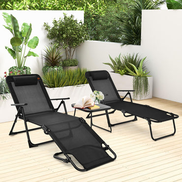 Tangkula Ensemble 3 Pièces Chaises Longues Pliantes d'Extérieur, 2 Chaises Inclinables et 1 Table de Bistro de Patio