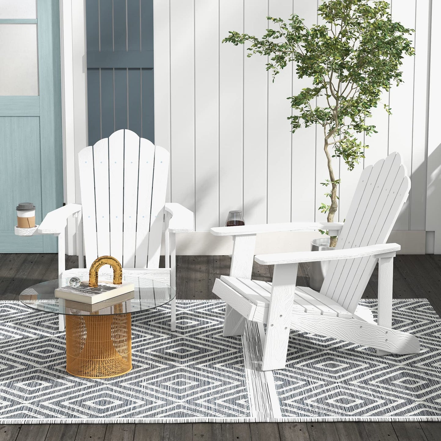 Tangkula Oversized Adirondack Chair, Patio Lounge Chairs w/Adjustable Cup Holder
