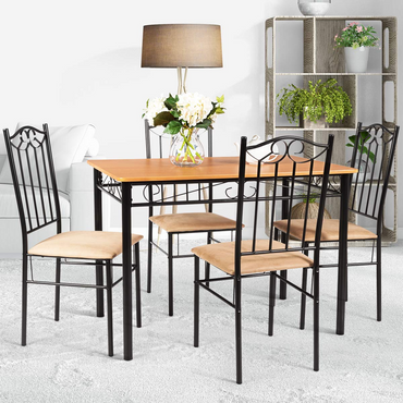 Tangkula 5 Piece Dining Table Set Vintage Wood Top Padded Seat Dining Table and Chairs Set