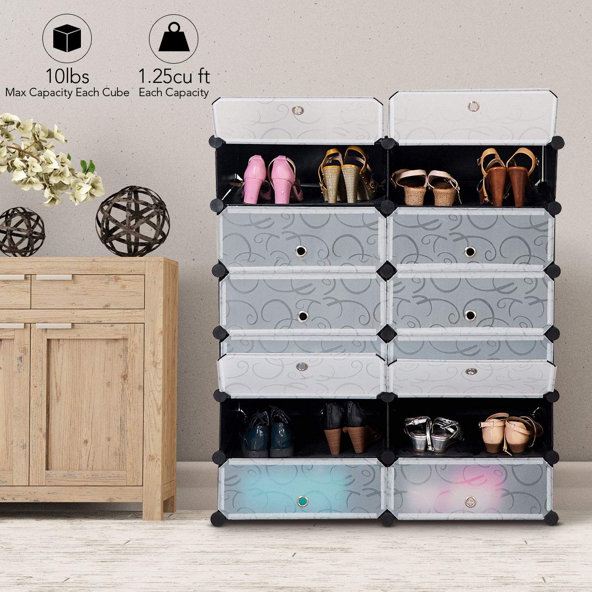 Tangkula 12-Cube Shoe Rack, DIY Cubes Storage Cabinet