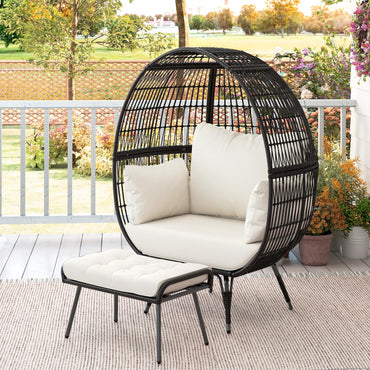 Tangkula Oversized Wicker Egg Chair with Ottoman for Living Room