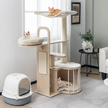 Arbre à chat Tangkula pour chats d'intérieur, centre d'activités à plusieurs niveaux de 140 cm avec hamac