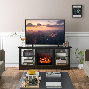Tangkula 58” Fireplace TV Stand Home Entertainment Center with 18” 1400W Electric Fireplace