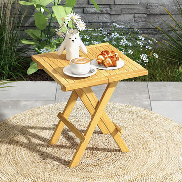 Tangkula Table d'appoint pliante de patio, table basse carrée en bois de teck