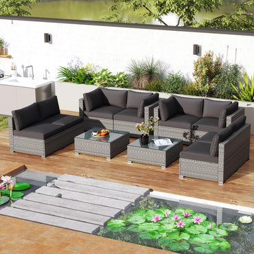 Tangkula Canapé d'angle sectionnel 5 pièces pour terrasse extérieure