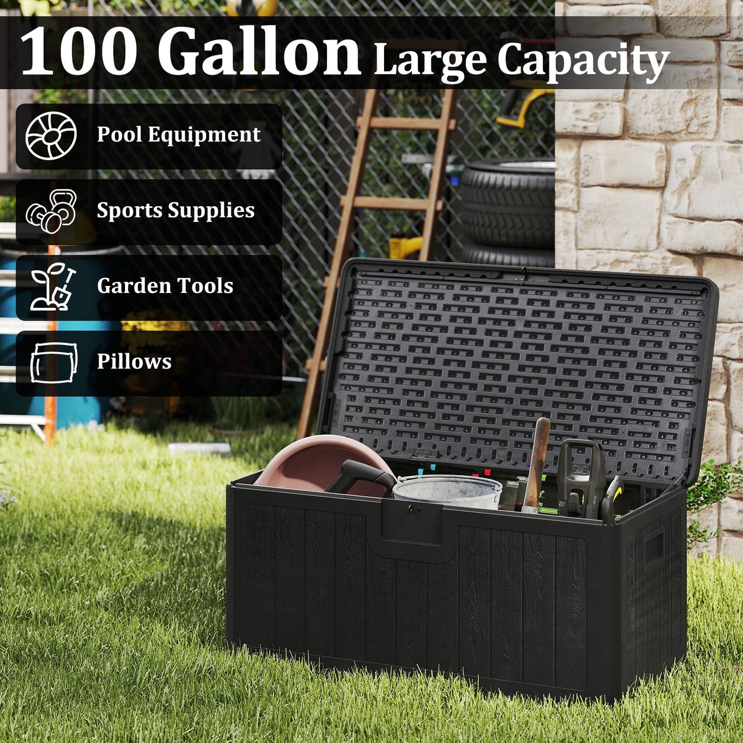 Tangkula 100 Gallon Outdoor Storage Box for Garden Tools