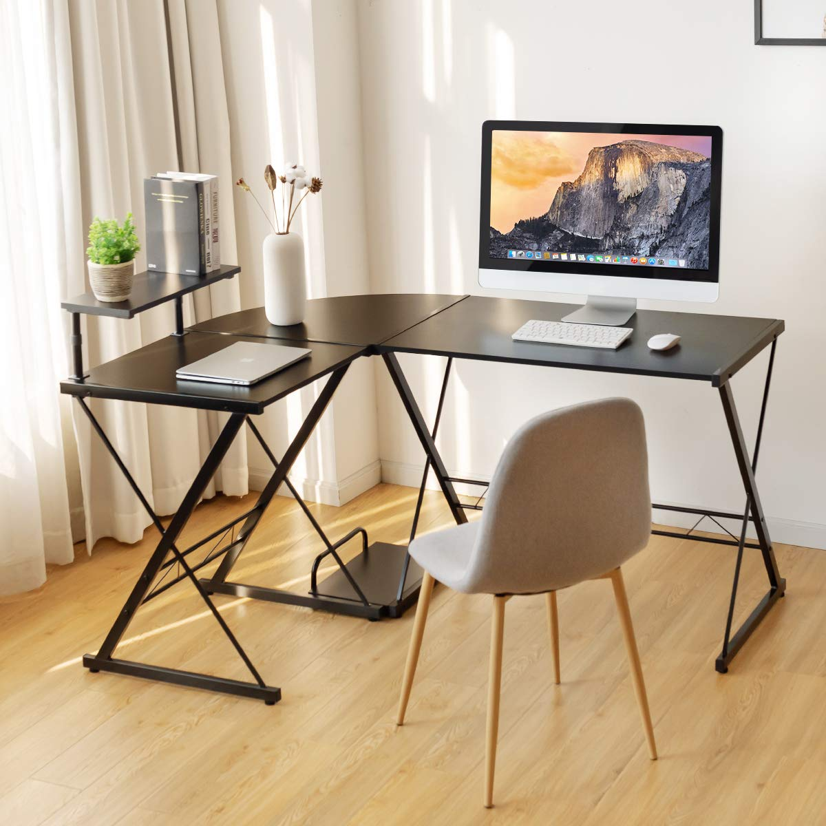 Tangkula L-Shaped Computer Desk, 58 Inches Corner Computer Desk with Movable Shelf & CPU Stand