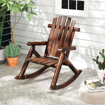 Tangkula Wood Rocking Chair Outside Adirondack Rocker with High Back and Slatted Seat