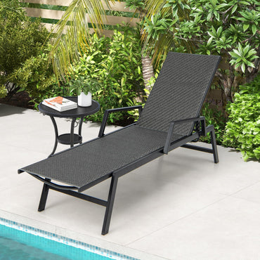 Tangkula Chaise longue d'extérieur en rotin, fauteuil inclinable en osier PE tressé avec accoudoirs et dossier à 5 positions