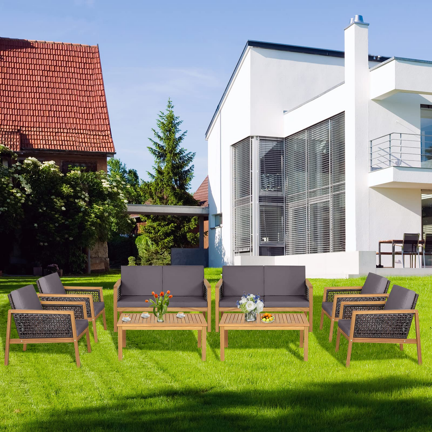 Tangkula Outdoor Acacia Wood Furniture Set - Tangkula