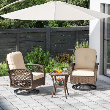 Tangkula 3 Piece Patio Swivel Rocker Set 2 Outdoor Wicker Rocking Chairs