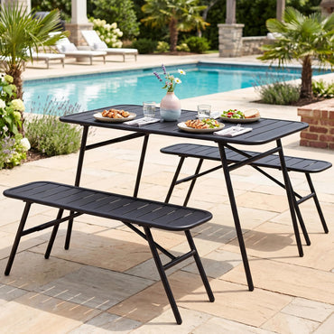 Tangkula 3 Pieces Patio Furniture Set with 2 Benches