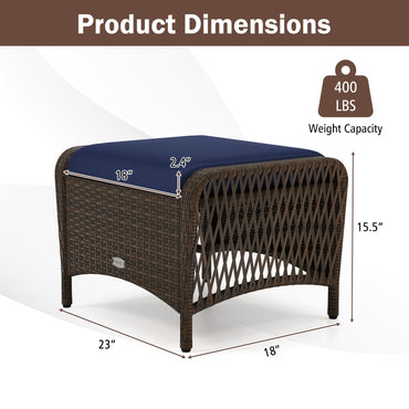 Tangkula 2 Pieces Patio Wicker Ottomans with Removable Cushions for Additional Seating