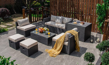 Ensemble de meubles de patio 8 pièces avec housse, 2 poufs, 2 canapés sans accoudoirs et canapés d'angle