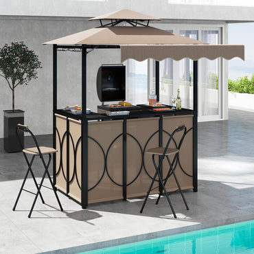 Tangkula 3 Piece Patio Bar Set with Awning for Patio Poolside Garden Backyard