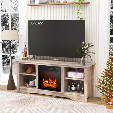 Tangkula TV Stand with 18” Electric Fireplace, for Flat Screen TVs Up to 65” with Adjustable Shelves