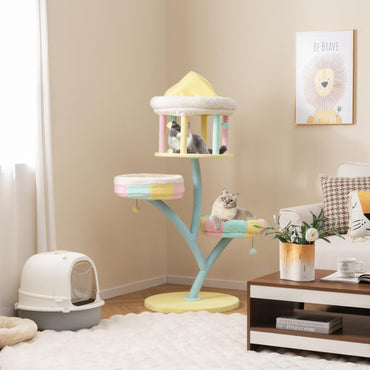 Tangkula Grand Arbre à Chat, Tour pour Chat Mignonne de Style Parc d'Attractions de 146 cm avec Appartement Ouvert sur le Dessus