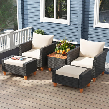 Ensemble de mobilier de jardin Tangkula 5 pièces, chaises en rotin PE avec table de rangement