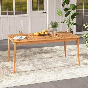 Table de salle à manger d'extérieur Tangkula pour 6 personnes en bois d'acacia, table de bistro rectangulaire de 170 x 89 cm avec trou pour parasol de 5 cm