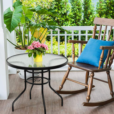 Table de patio extérieure ronde de 32" avec cadre en acier et plateau en verre trempé, mobilier de commerce et d'événement, table basse de conversation