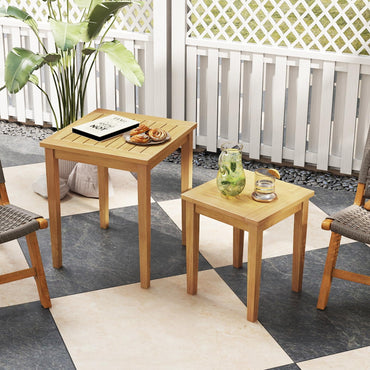 Tangkula Lot de 2 tables basses de patio gigognes en teck, design carré peu encombrant pour piscine, pelouse, jardin, balcon (naturel)