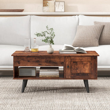 Tangkula Table Basse Relevable avec Rangement, Table de Salon avec Compartiment Caché, Meuble et Étagère Ouverte