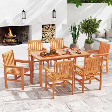 Tangkula 7 Piece Patio Wood Dining Table Set