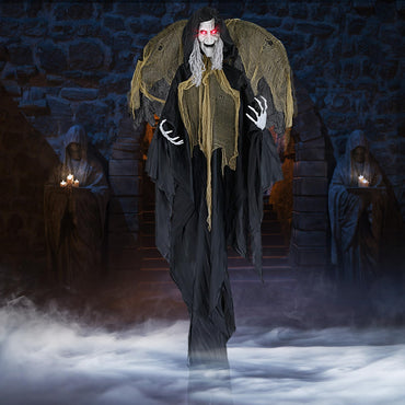 Tangkula 2,5 m Sorcière animatronique avec ailes, fantôme activé par la voix avec yeux lumineux pour Halloween