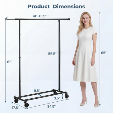 Tangkula Rolling Clothes Rack with Extendable Hanging Rods (41"-61.5" L)