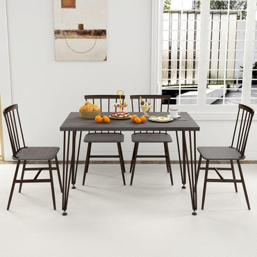 Tangkula Dining Table Set for 4, Kitchen Table and Chairs Set of 4 w/Metal Frame, 360° Swivel Feet