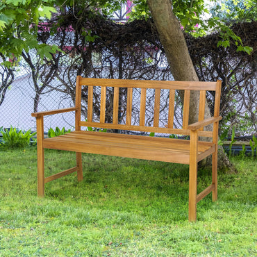 Tangkula Outdoor Acacia Wood Bench, 2-Person Garden Bench with Backrest and Armrests