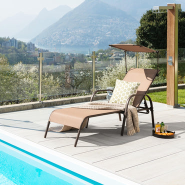 Tangkula Chaise longue de patio, chaise longue d'extérieur avec dossier réglable sur 5 niveaux