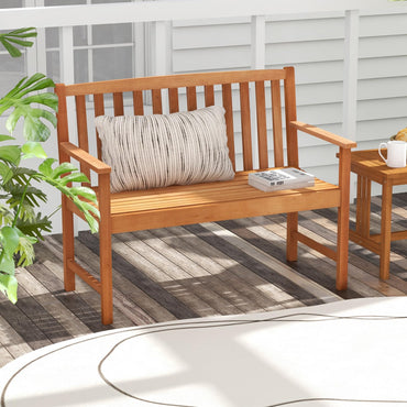 Tangkula Outdoor Garden Bench 2-Person Eucalyptus Wood Bench
