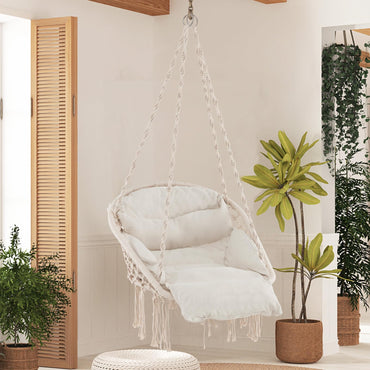 Tangkula Hanging Hammock Chair, Boho Style Macrame Hammock Swing with Soft Cushions, Tassels