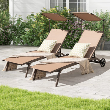 Chaise longue de patio Tangkula, transat extérieur avec roues, auvent réglable et porte-gobelet