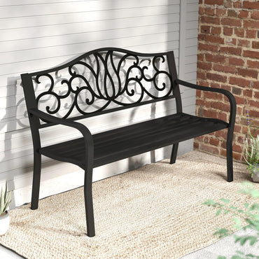 Banc de jardin extérieur Tangkula de 50 pouces avec dossier floral et assise à lattes