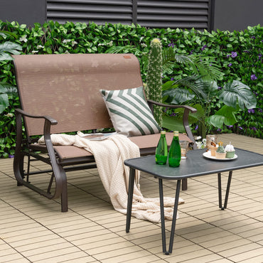 Tangkula Patio Glider Bench, 2-Person Outdoor Rocking Bench with High Back & Curved Armrests(Brown)
