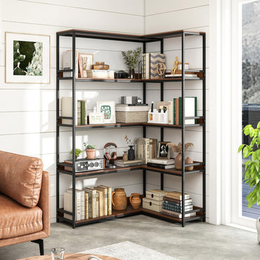 Tangkula Large Corner Bookshelf 90 Degrees 5-Tier Industrial Wood Open Corner Bookcase