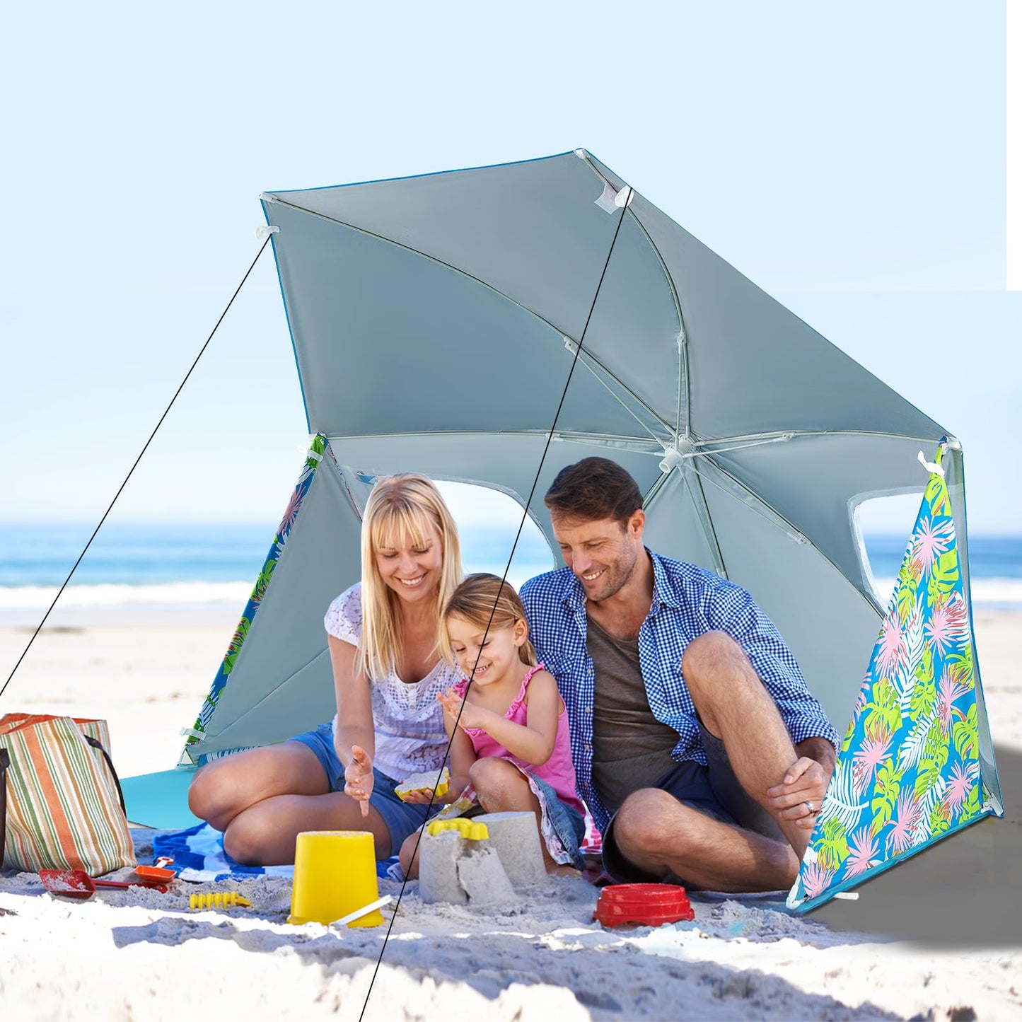 Tangkula Beach Tent for 2-4 People, 2-in-1 Beach Tent Sun Shelter with Extendable Floor