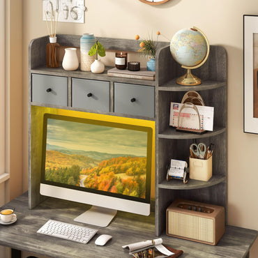 Tangkula Desktop Bookshelf with LED Lights Dorm Desk Hutch