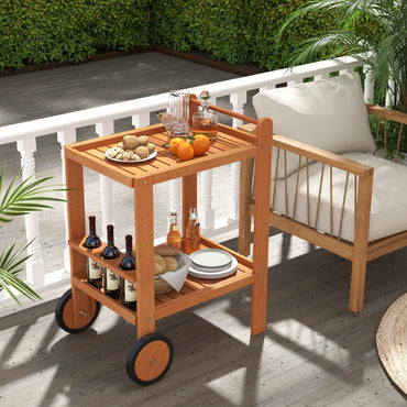 Chariot de bar en bois Tangkula, chariot de service roulant à 2 niveaux pour l'extérieur et l'intérieur