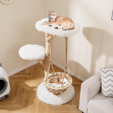 Tangkula 48.5” Natural Branch Modern Cat Tower with Luxury Hanging Cradle