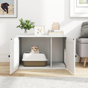 Tangkula Cat Litter Box Enclosure | Hidden Cat Washroom Cabinet with Double Doors